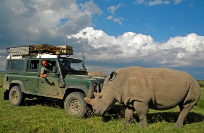 On safari with Africa Expedition Support with near extinct Northern White Rhino in Ol Pejeta Conservancy in Kenya
