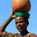 Traditions are still very prominent in rural Ethiopia, this woman uses a traditional calabash to collect and store water.